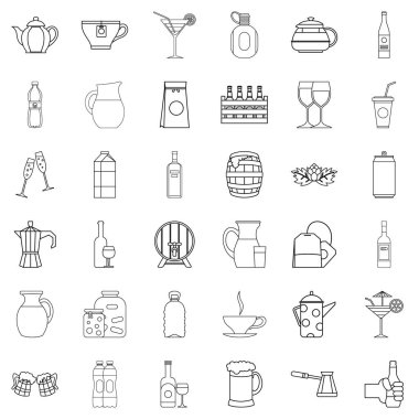 İçki Icons set, anahat stili