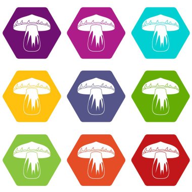 Renk altı yüzlü orman mantar Icon set