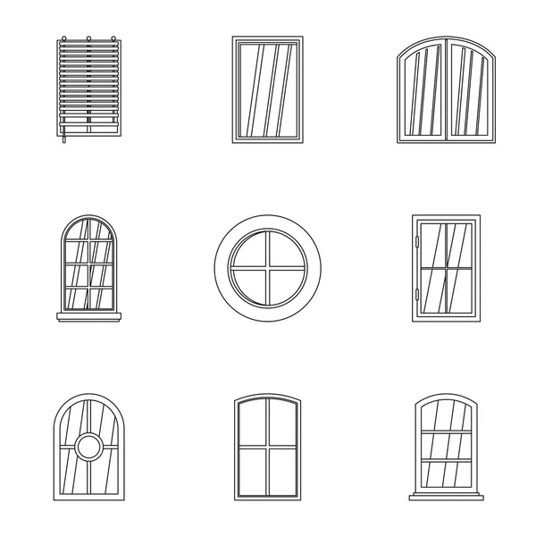 Ensemble d'icônes de fenêtre architecturale, style contour — Image vectorielle