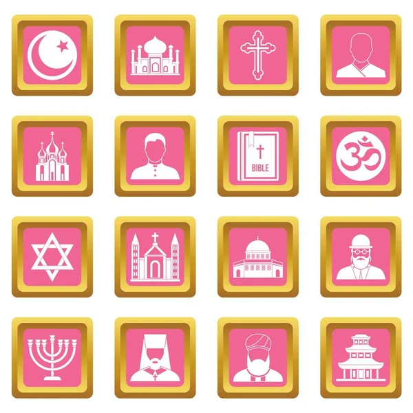 Iconos símbolo religioso rosa — Vector de stock