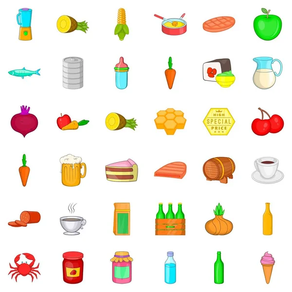 Conjunto de ícones de alimentação, estilo cartoon — Vetor de Stock
