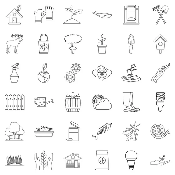 Globe icons set, outline style — Stock Vector
