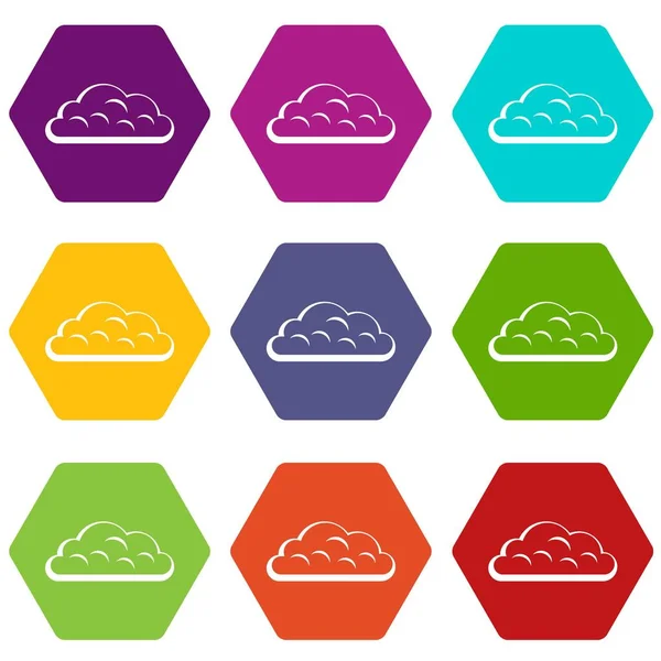 Snow cloud icon set culoare hexahedron — Vector de stoc