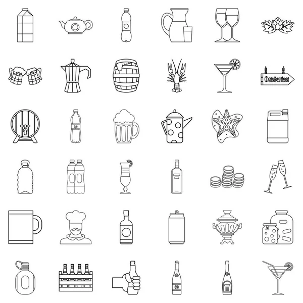 Bierflaschensymbole gesetzt, Stil umrissen — Stockvektor