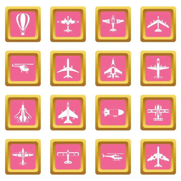 Iconos de aviación rosa — Vector de stock