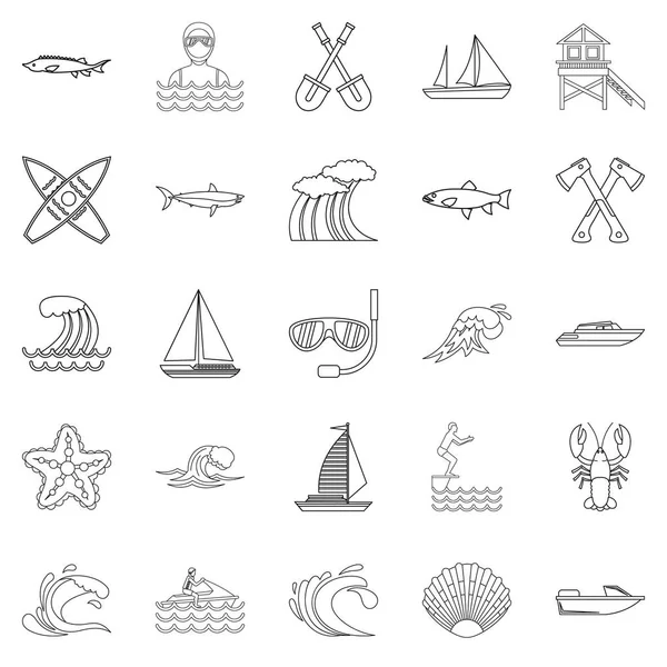 Horgászat ikonok beállítása, vázlat stílus — Stock Vector