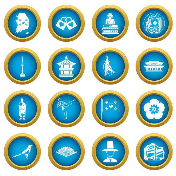 Corea del Sur iconos conjunto círculo azul — Vector de stock