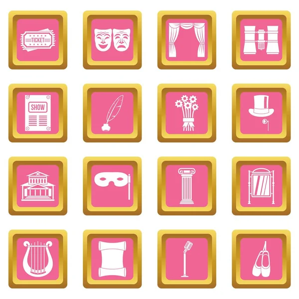 Iconos de teatro rosa — Vector de stock