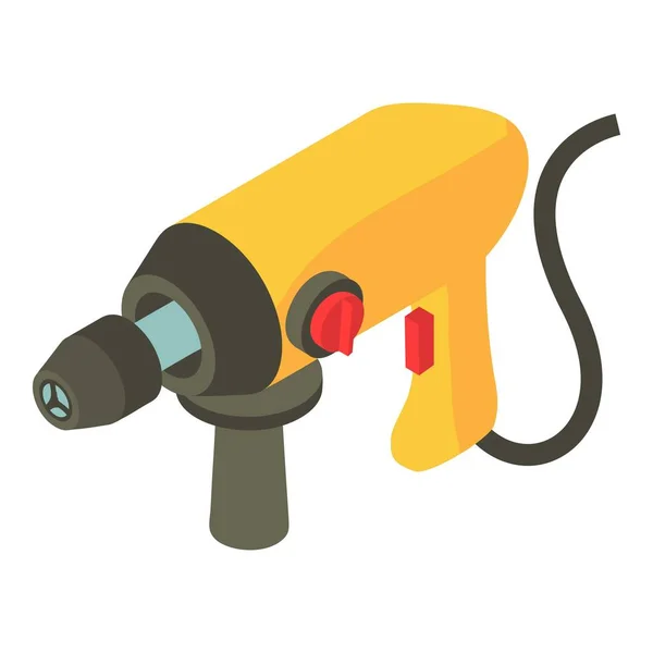 Yellow electric drill icon, isometric 3d style — Stock Vector