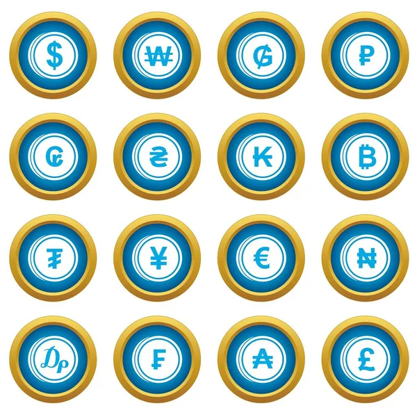 来自不同国家的货币图标蓝色圆圈集 — 图库矢量图片