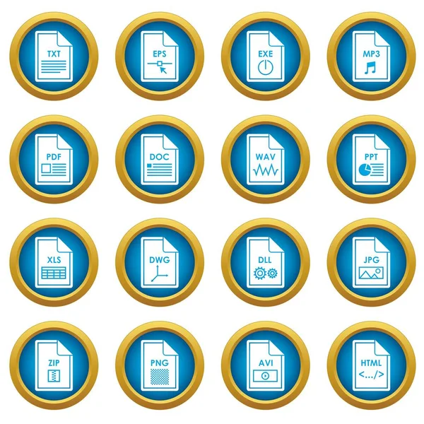 Icone formato file blu cerchio impostato — Vettoriale Stock