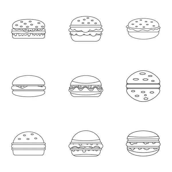 Hamburger Essen Ikone Set, Umriss Stil — Stockvektor