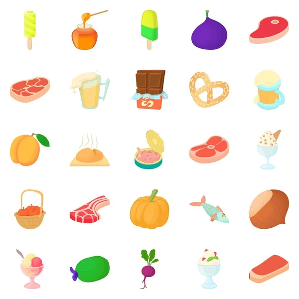 Set icone cibo in scatola, stile cartone animato — Vettoriale Stock
