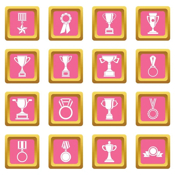 Iconos de trofeo rosa — Vector de stock