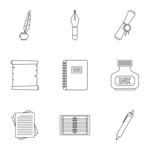 Conjunto de iconos de herramientas de pluma, estilo de esquema — Archivo Imágenes Vectoriales