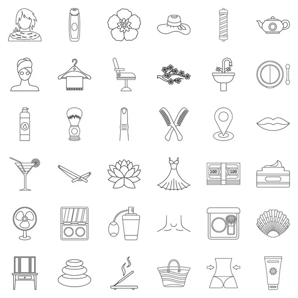 Conjunto de iconos de salón de belleza, estilo de esquema — Vector de stock