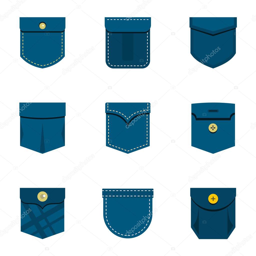 Pocket icon set, flat style