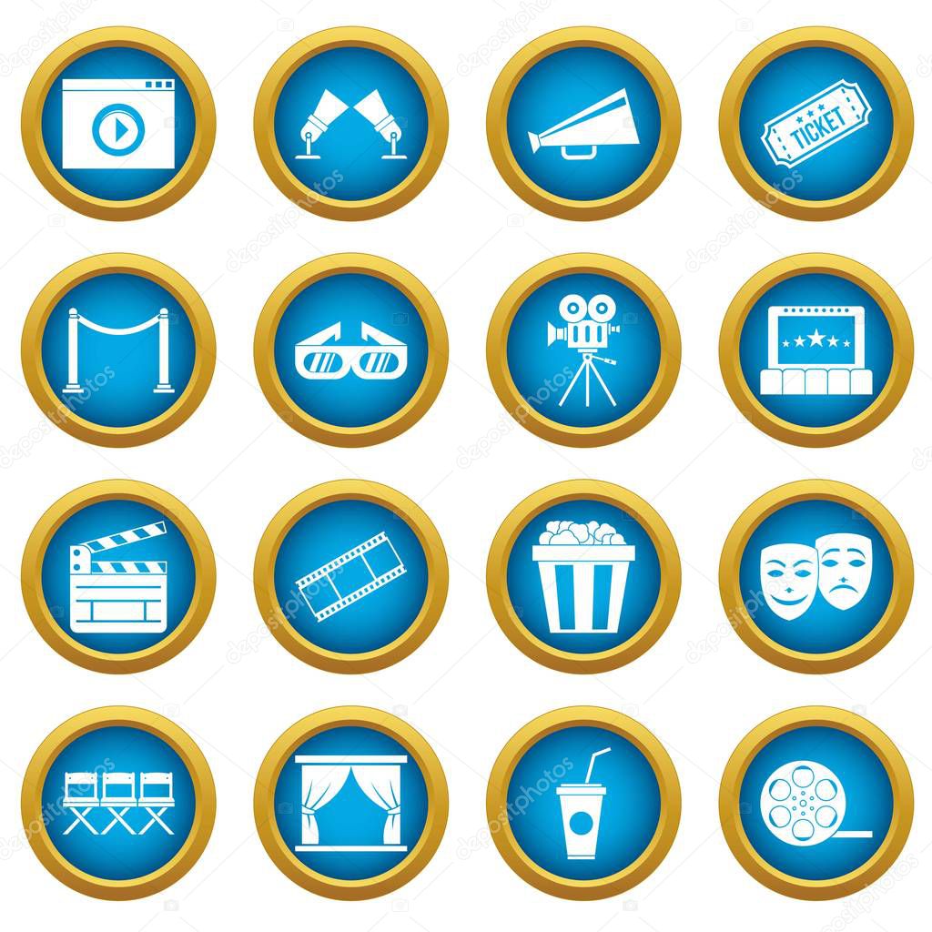 Cinema icons blue circle set