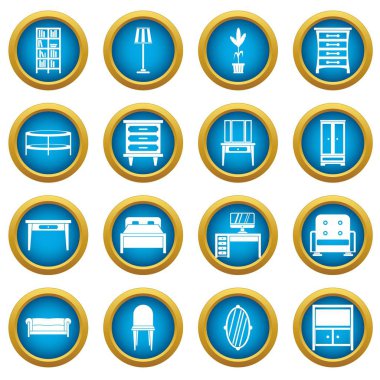 Mobilya simgeleri mavi daire set