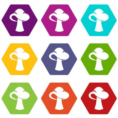 Renk altı yüzlü küçük mantar Icon set