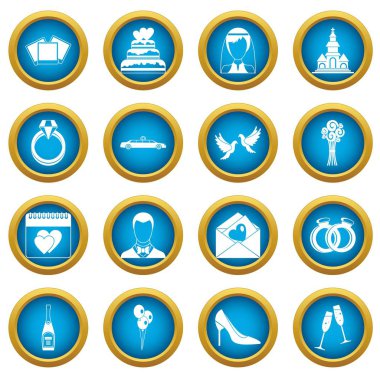 Düğün simgeleri mavi daire seti