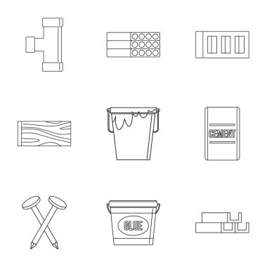 Ev inşaat simge seti, anahat stili