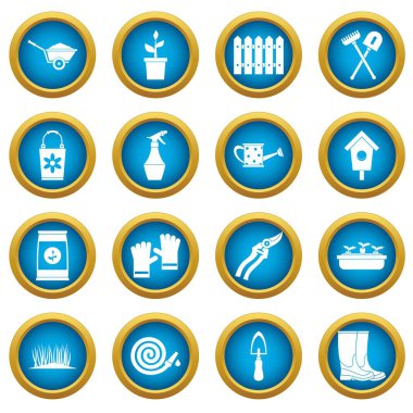 Bahçe simgeleri mavi daire seti