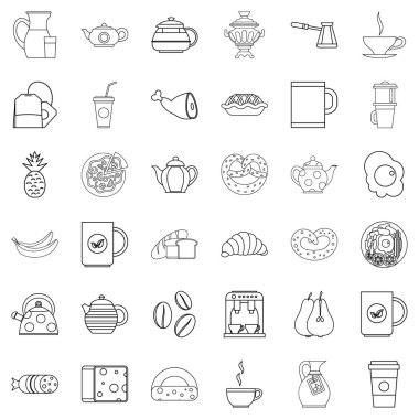 Sıcak çay Icons set, anahat stili