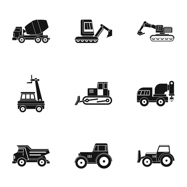 Set di icone per veicoli pesanti, stile semplice — Vettoriale Stock