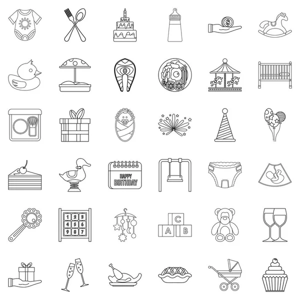 Present icons set, outline style — Stock Vector