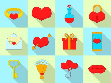 Amour Icons set, düz stil