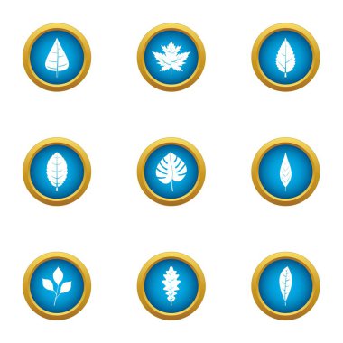 Yaprak sonbaharda Icons set, düz stil