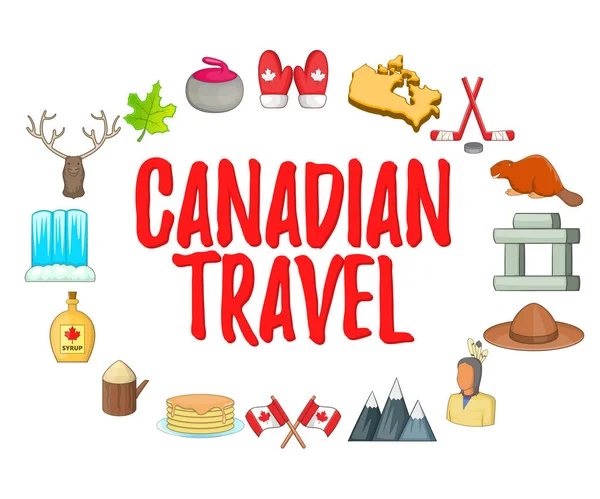 カナダ旅行コンセプト アイコン セット、漫画のスタイル — ストックベクタ