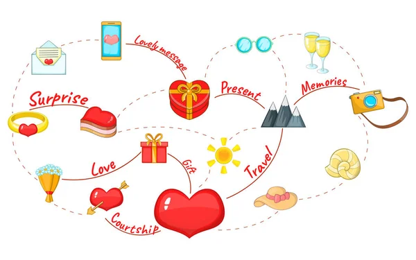 Love Map fundo conceito, estilo dos desenhos animados — Vetor de Stock