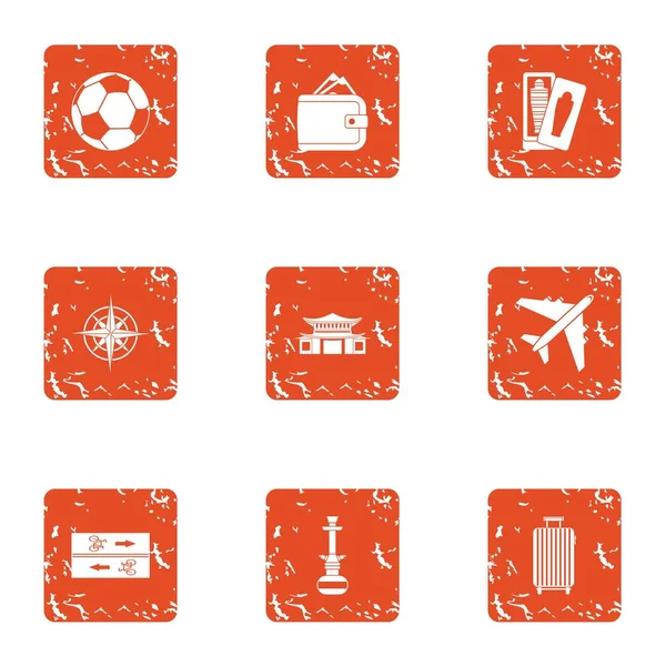 Tour conjunto de iconos de vuelo, estilo grunge — Vector de stock