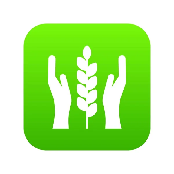 Eller ve kulak buğday simgesi dijital yeşil — Stok Vektör