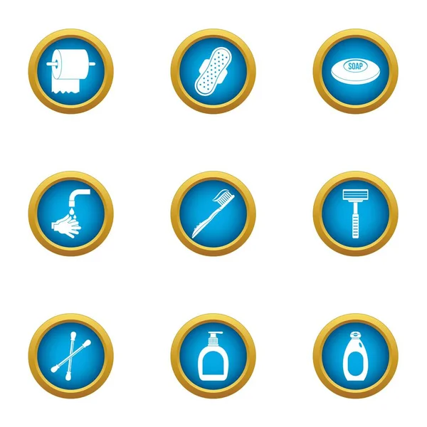 Toilet hygiëne iconen set, vlakke stijl — Stockvector