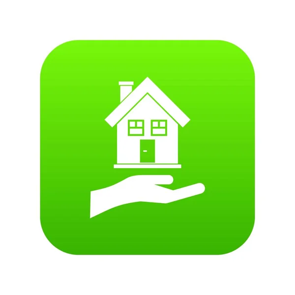 Main tenant icône maison numérique vert — Image vectorielle