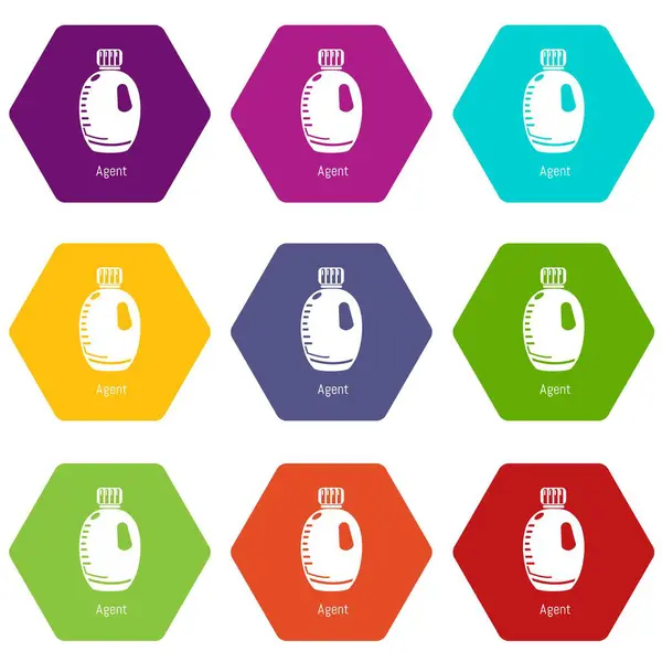 Agente botella iconos conjunto 9 vector — Vector de stock