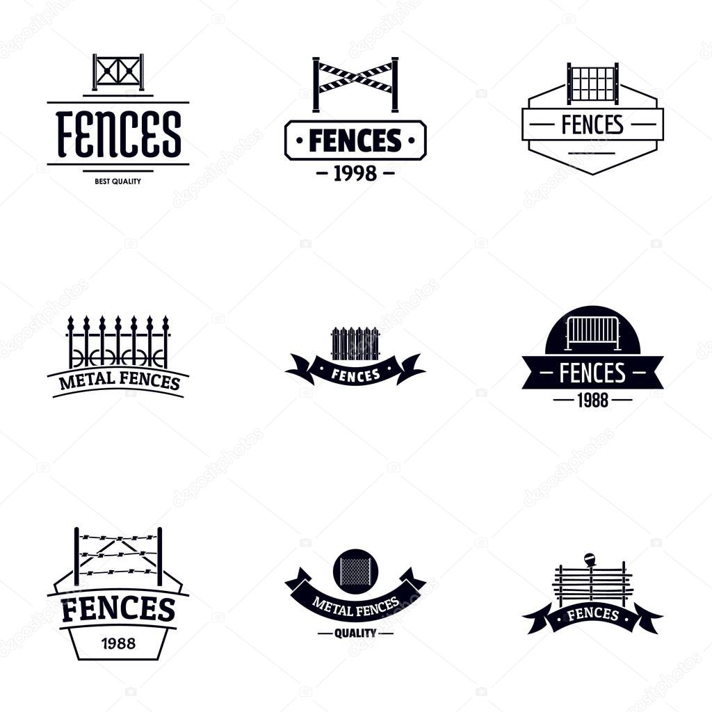 Fence protection logo set. Simple set of 9 fence protection vector logo for web isolated on white background