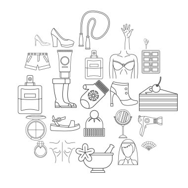 Kadın Icons set, anahat stili