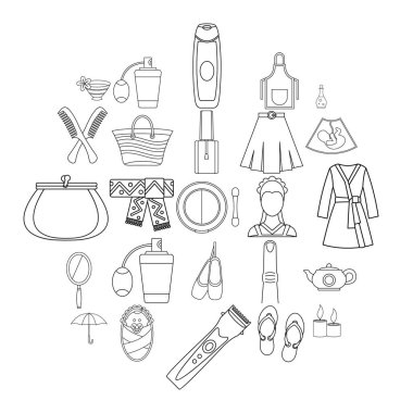 Kadınsı Icons set, anahat stili