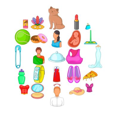 Kadınsı Icons set, karikatür tarzı