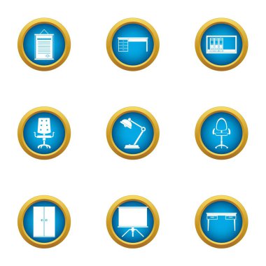 Ofis koltuk Icons set, düz stil