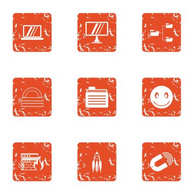 Okul Icons set, grunge tarzı bina