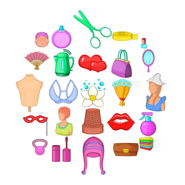 Women things icons set, cartoon style — Stock Vector