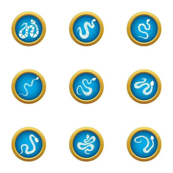 Conjunto de iconos de víbora, estilo plano — Vector de stock