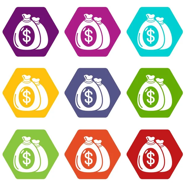 Money bag icons set 9 vector — Stock Vector