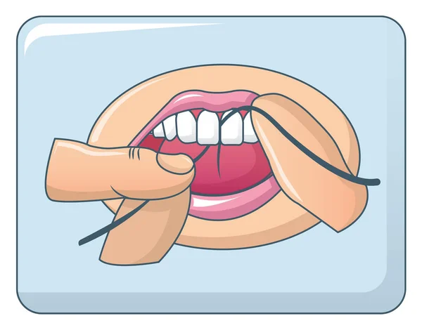 Benang gigi dengan latar belakang konsep mulut, gaya kartun - Stok Vektor