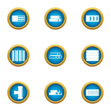Tedarik boru Icons set, düz stil